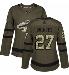 Womens Adidas Minnesota Wild 27 Kyle Quincey Authentic Green Salute to Service NHL Jersey 