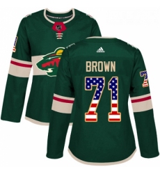 Womens Adidas Minnesota Wild 71 J T Brown Authentic Green USA Flag Fashion NHL Jerse