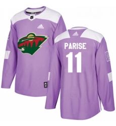 Youth Adidas Minnesota Wild 11 Zach Parise Authentic Purple Fights Cancer Practice NHL Jersey 