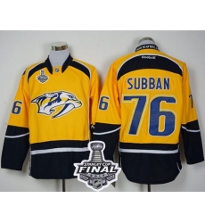 Predators #76 P K Subban Yellow Home 2017 Stanley Cup Final Patch Stitched NHL Jersey