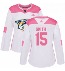 Womens Adidas Nashville Predators 15 Craig Smith Authentic WhitePink Fashion NHL Jersey 