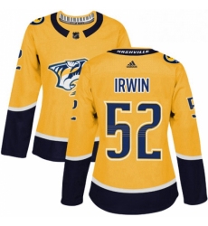 Womens Adidas Nashville Predators 52 Matt Irwin Authentic Gold Home NHL Jersey 