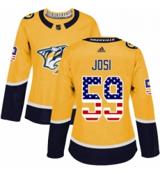 Womens Adidas Nashville Predators 59 Roman Josi Authentic Gold USA Flag Fashion NHL Jersey 