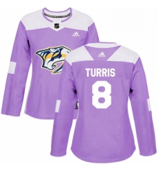 Womens Adidas Nashville Predators 8 Kyle Turris Authentic Purple Fights Cancer Practice NHL Jersey 