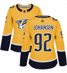 Womens Adidas Nashville Predators 92 Ryan Johansen Authentic Gold Home NHL Jersey 