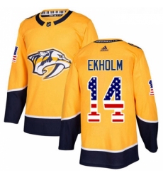 Youth Adidas Nashville Predators 14 Mattias Ekholm Authentic Gold USA Flag Fashion NHL Jersey 