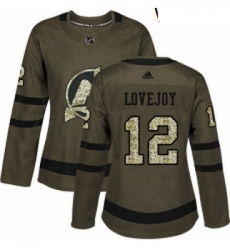 Womens Adidas New Jersey Devils 12 Ben Lovejoy Authentic Green Salute to Service NHL Jersey 