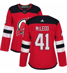 Womens Adidas New Jersey Devils 41 Michael McLeod Authentic Red Home NHL Jersey 