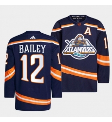 Men New York Islanders 12 Josh Bailey Navy 2022 23 Reverse Retro Stitched Jersey