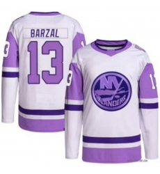 Mens Adidas New York Islanders 13 Mathew Barzal White Purple NHL Jersey