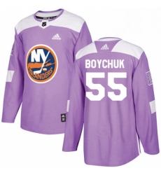 Mens Adidas New York Islanders 55 Johnny Boychuk Authentic Purple Fights Cancer Practice NHL Jersey 