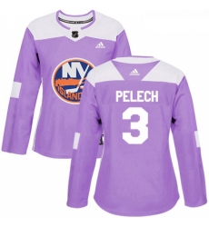 Womens Adidas New York Islanders 3 Adam Pelech Authentic Purple Fights Cancer Practice NHL Jersey 