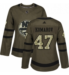 Womens Adidas New York Islanders 47 Leo Komarov Authentic Green Salute to Service NHL Jersey 