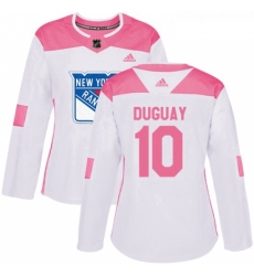 Womens Adidas New York Rangers 10 Ron Duguay Authentic WhitePink Fashion NHL Jersey 