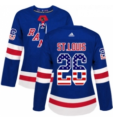 Womens Adidas New York Rangers 26 Martin St Louis Authentic Royal Blue USA Flag Fashion NHL Jersey 