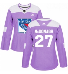 Womens Adidas New York Rangers 27 Ryan McDonagh Authentic Purple Fights Cancer Practice NHL Jersey 