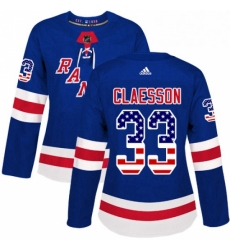 Womens Adidas New York Rangers 33 Fredrik Claesson Authentic Royal Blue USA Flag Fashion NHL Jersey 