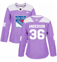 Womens Adidas New York Rangers 36 Glenn Anderson Authentic Purple Fights Cancer Practice NHL Jersey 