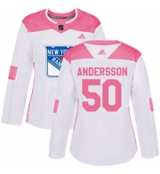 Womens Adidas New York Rangers 50 Lias Andersson Authentic WhitePink Fashion NHL Jersey 