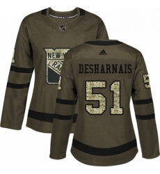 Womens Adidas New York Rangers 51 David Desharnais Authentic Green Salute to Service NHL Jersey 