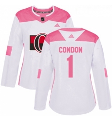 Womens Adidas Ottawa Senators 1 Mike Condon Authentic WhitePink Fashion NHL Jersey 