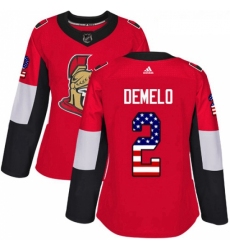 Womens Adidas Ottawa Senators 2 Dylan DeMelo Authentic Red USA Flag Fashion NHL Jersey 