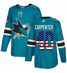 Mens Adidas San Jose Sharks 40 Ryan Carpenter Authentic Teal Green USA Flag Fashion NHL Jersey 