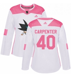 Womens Adidas San Jose Sharks 40 Ryan Carpenter Authentic WhitePink Fashion NHL Jersey 