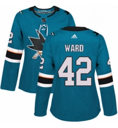 Womens Adidas San Jose Sharks 42 Joel Ward Authentic Teal Green Home NHL Jersey 