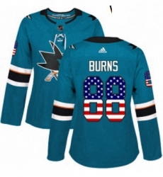 Womens Adidas San Jose Sharks 88 Brent Burns Authentic Teal Green USA Flag Fashion NHL Jersey 