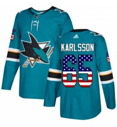 Youth Adidas San Jose Sharks 65 Erik Karlsson Authentic Teal Green USA Flag Fashion NHL Jersey 