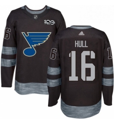 Mens Adidas St Louis Blues 16 Brett Hull Authentic Black 1917 2017 100th Anniversary NHL Jersey 