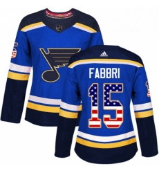 Womens Adidas St Louis Blues 15 Robby Fabbri Authentic Blue USA Flag Fashion NHL Jersey 