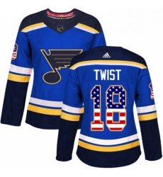 Womens Adidas St Louis Blues 18 Tony Twist Authentic Blue USA Flag Fashion NHL Jersey 