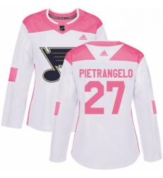 Womens Adidas St Louis Blues 27 Alex Pietrangelo Authentic WhitePink Fashion NHL Jersey 