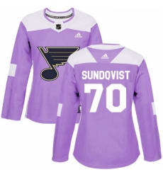 Womens Adidas St Louis Blues 70 Oskar Sundqvist Authentic Purple Fights Cancer Practice NHL Jersey 