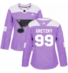 Womens Adidas St Louis Blues 99 Wayne Gretzky Authentic Purple Fights Cancer Practice NHL Jersey 