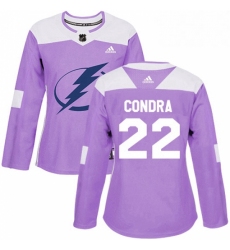 Womens Adidas Tampa Bay Lightning 22 Erik Condra Authentic Purple Fights Cancer Practice NHL Jersey 