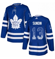 Mens Adidas Toronto Maple Leafs 13 Mats Sundin Authentic Blue Drift Fashion NHL Jersey 