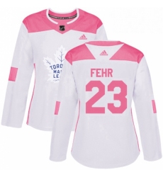 Womens Adidas Toronto Maple Leafs 23 Eric Fehr Authentic WhitePink Fashion NHL Jersey 