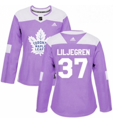 Womens Adidas Toronto Maple Leafs 37 Timothy Liljegren Authentic Purple Fights Cancer Practice NHL Jersey 