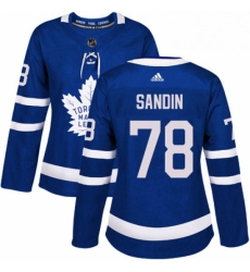 Womens Adidas Toronto Maple Leafs 78 Rasmus Sandin Authentic Royal Blue Home NHL Jersey 