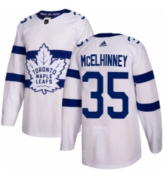 Youth Adidas Toronto Maple Leafs 35 Curtis McElhinney Authentic White 2018 Stadium Series NHL Jersey 