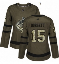 Womens Adidas Vancouver Canucks 15 Derek Dorsett Authentic Green Salute to Service NHL Jersey 