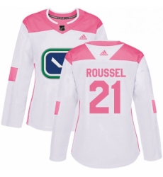 Womens Adidas Vancouver Canucks 21 Antoine Roussel Authentic White Pink Fashion NHL Jersey 