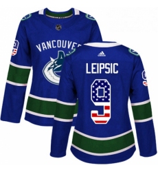 Womens Adidas Vancouver Canucks 9 Brendan Leipsic Authentic Blue USA Flag Fashion NHL Jersey 