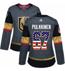 Womens Adidas Vegas Golden Knights 67 Teemu Pulkkinen Authentic Gray USA Flag Fashion NHL Jersey 