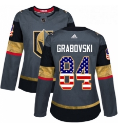 Womens Adidas Vegas Golden Knights 84 Mikhail Grabovski Authentic Gray USA Flag Fashion NHL Jersey 