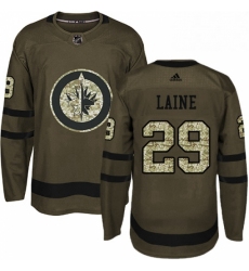 Mens Adidas Winnipeg Jets 29 Patrik Laine Authentic Green Salute to Service NHL Jersey 