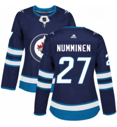 Womens Adidas Winnipeg Jets 27 Teppo Numminen Authentic Navy Blue Home NHL Jersey 